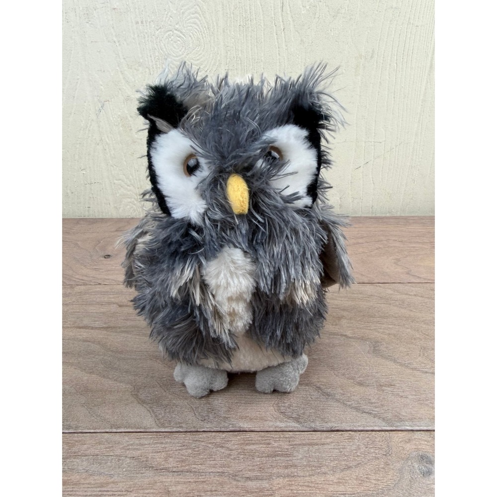 DOUGLAS Owl Shaggy Plush Stuffed Animal Realistic Gray White Hoot Owl 7.5"